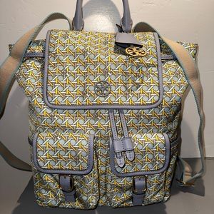 Tory Burch backpack women school travel bag purse vaca diaper nylon blue white